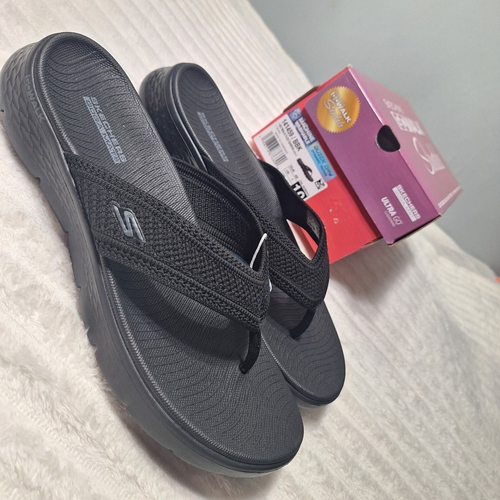 Skechers Go Walk Holly Flex Sandals Womens 10 Blk GOGA MATT COMFORT